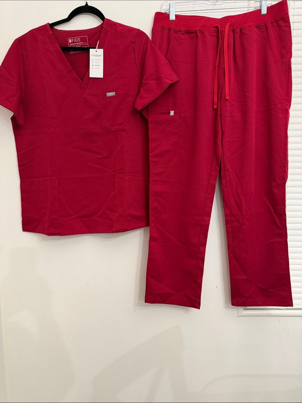 Figs Women's Cranberry Red Scrub Top & Drawstring Pants